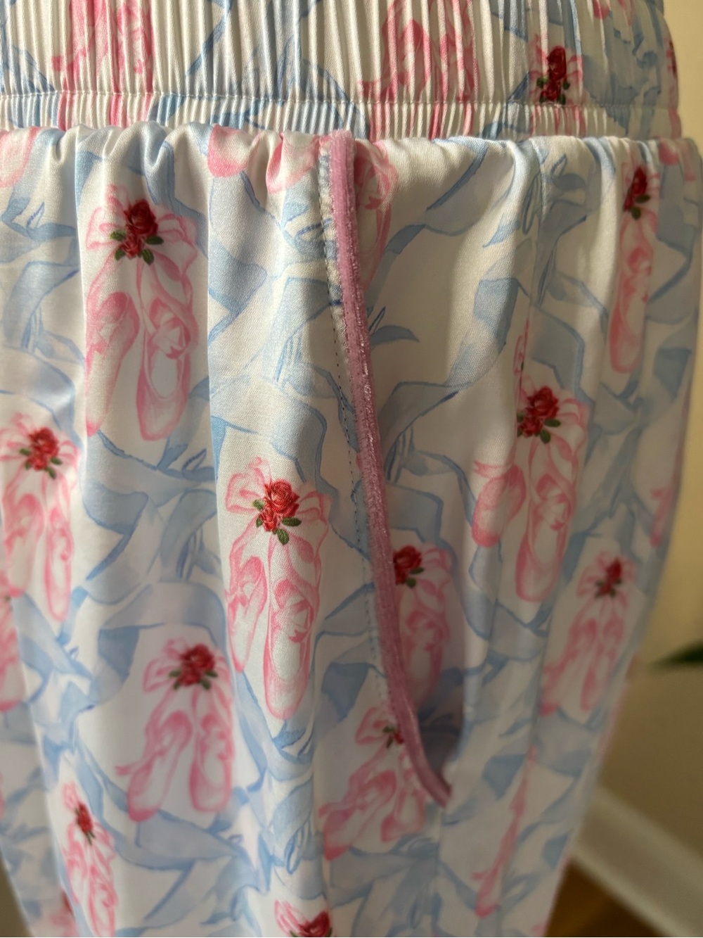 Pink & Light Blue Ballerina Print Satin Pajama Set - Picture 5 of 8